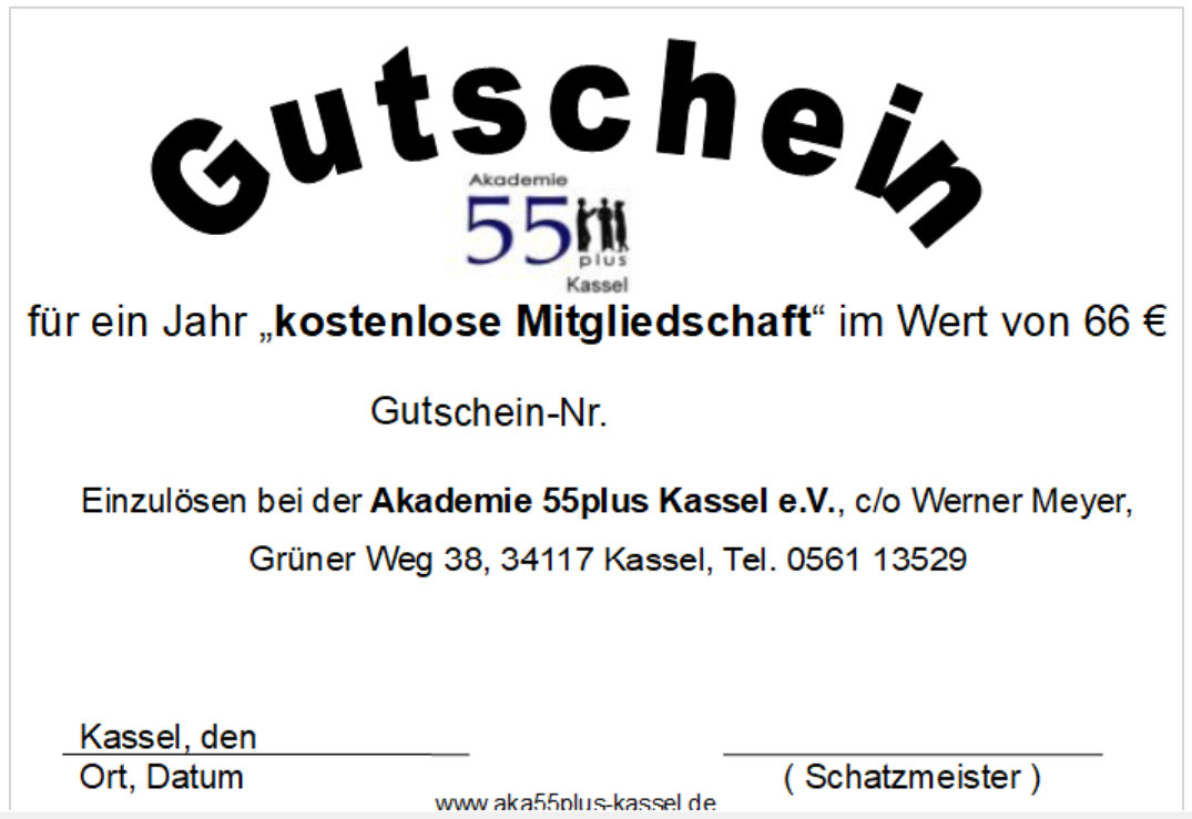 Gutschein Gutschein über einen Jahresbeitrag